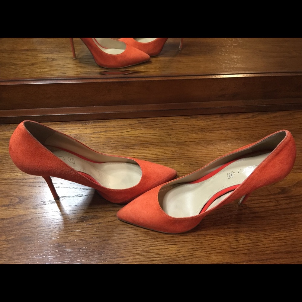 Aldo Orange Suede Pointed Toe Stiletto Pumps